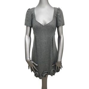 Rebecca Taylor Grey Dress 3D Rose Plunge Pleated Sheath 6